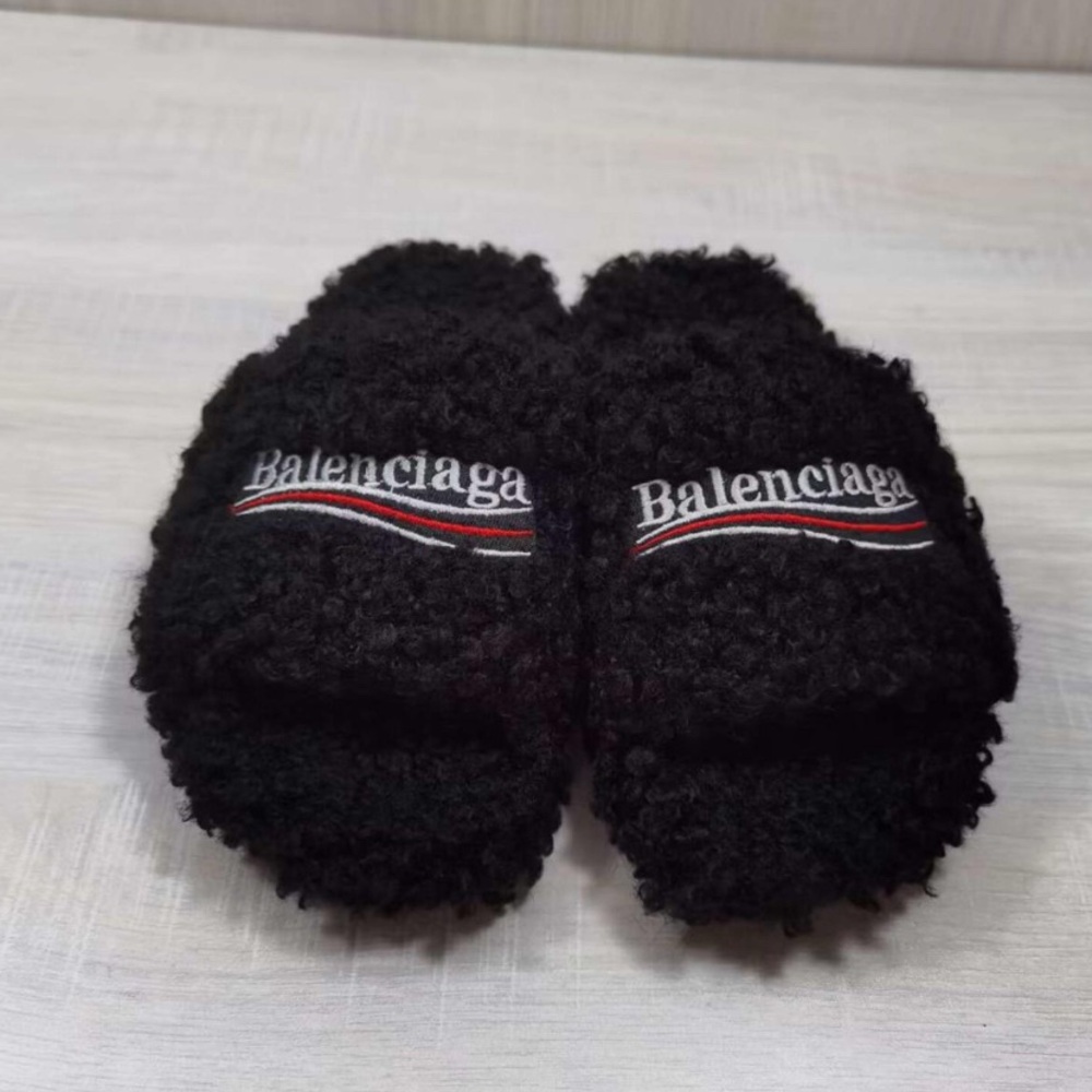 Balenciaga Black Furry Slippers